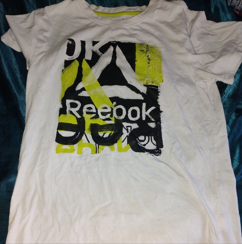 Reebok White and Neon Yellow Kids Shirt
